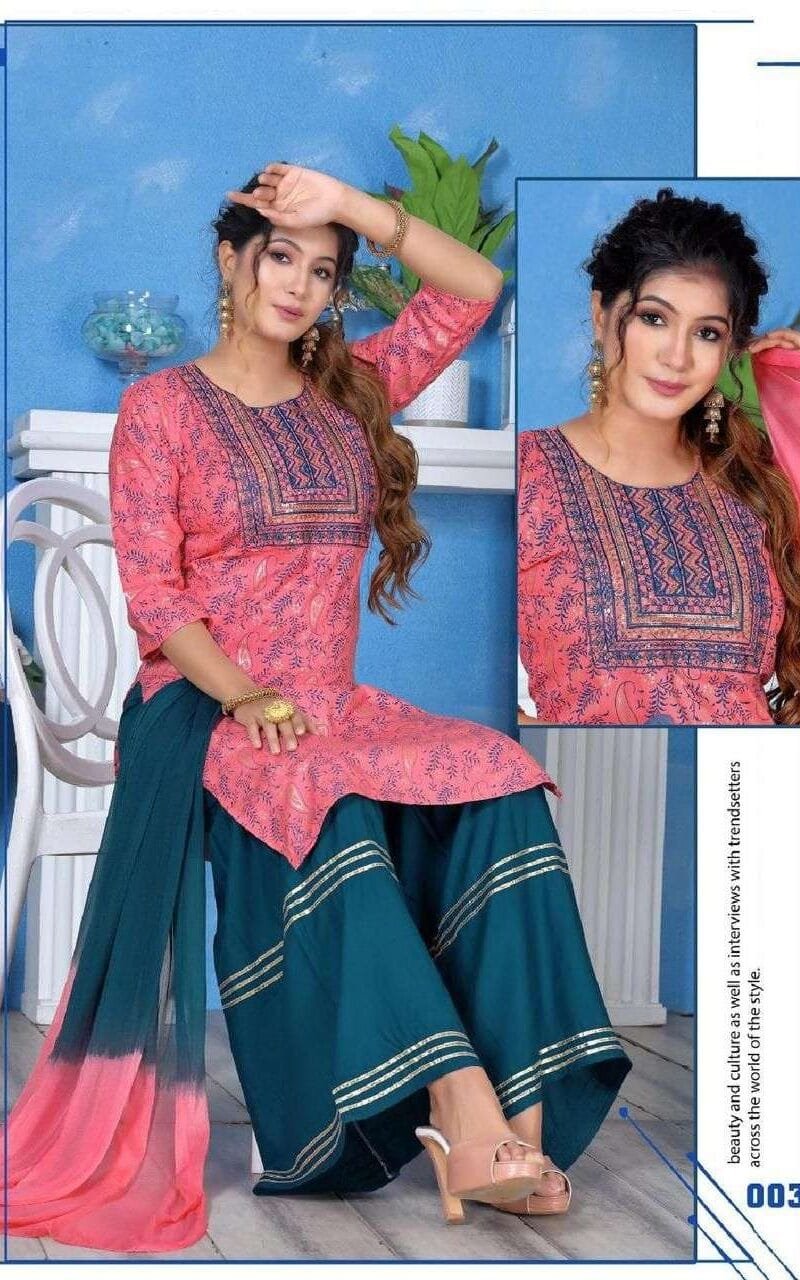 Ghajal Fashion Talk Rayon Work Fancy Kurti Sharara With Dupatta