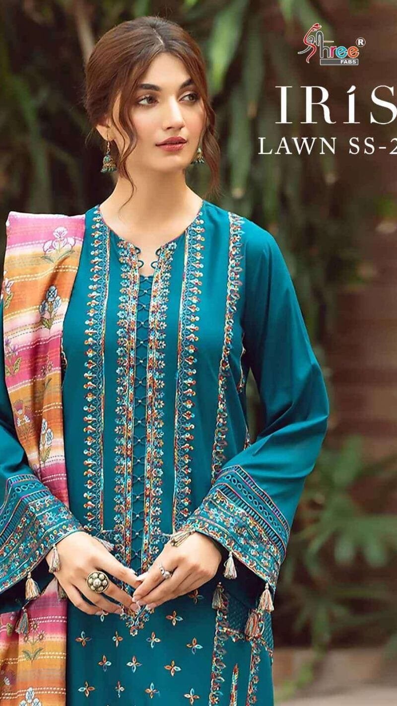 Iris Lawn Ss – 2023 Pure Lawn Cotton with Heavy Self Embroidery Shree Fab