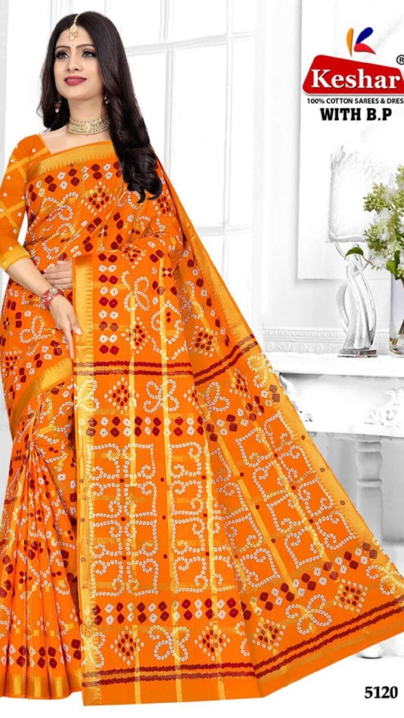 Keshar Bandhani Cotton Patola Wholesale Saree