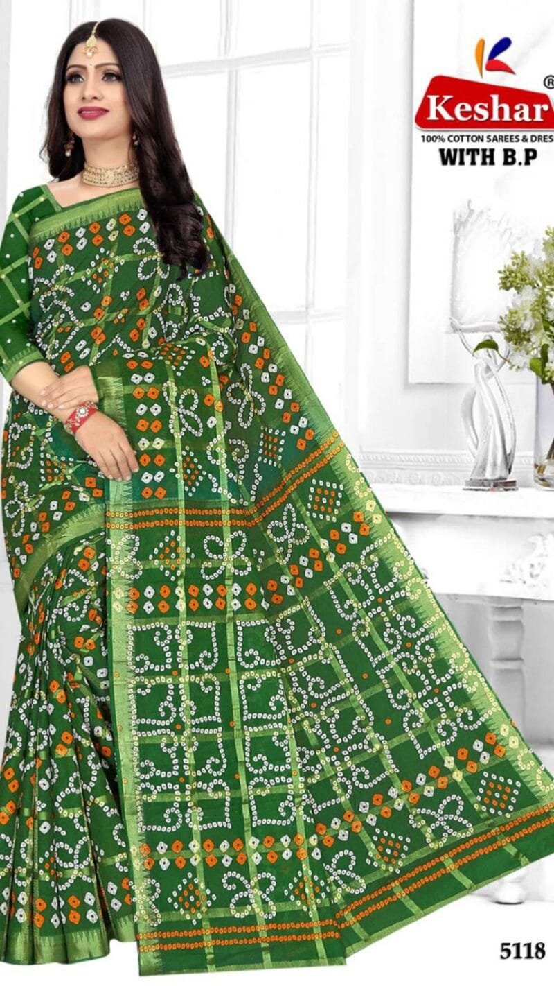 Keshar Bandhani Cotton Patola Wholesale Saree
