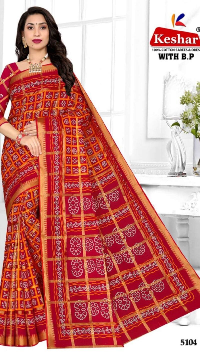 Keshar Bandhani Cotton Patola Wholesale Saree