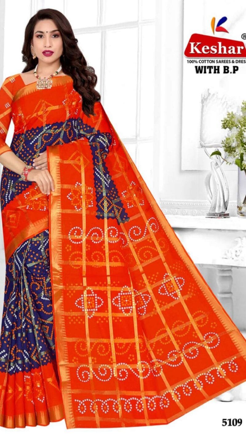 Keshar Bandhani Cotton Patola Wholesale Saree