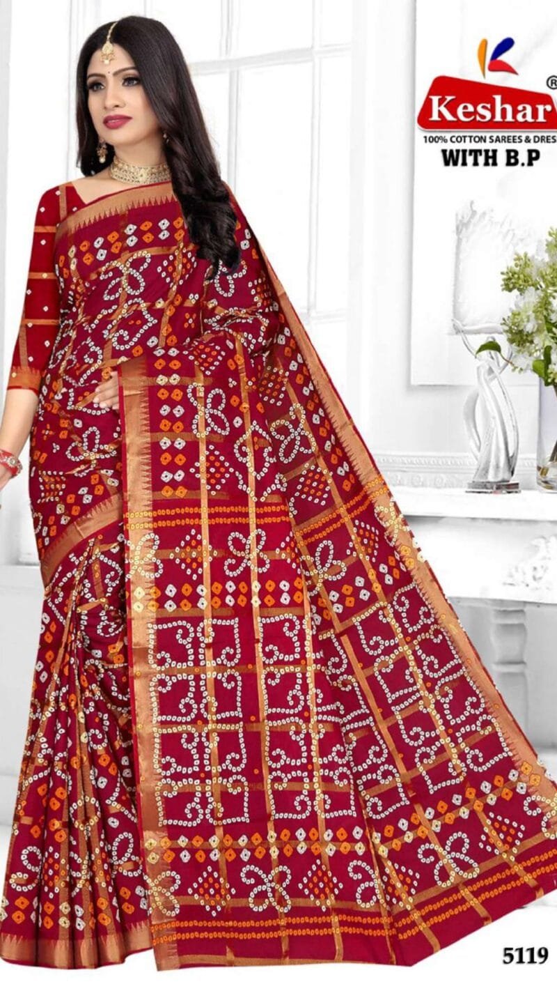 Keshar Bandhani Cotton Patola Wholesale Saree