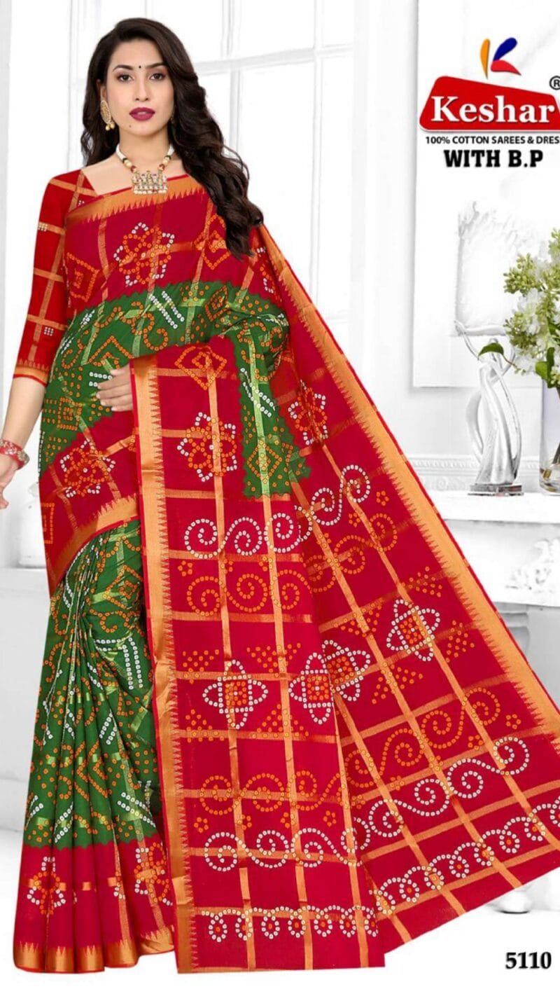 Keshar Bandhani Cotton Patola Wholesale Saree