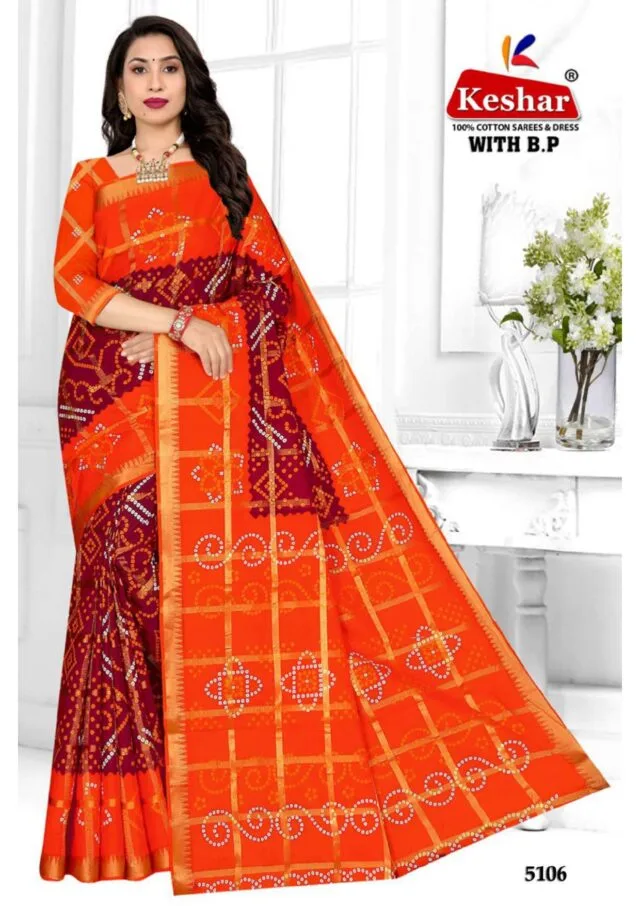 Keshar Bandhani Cotton Patola Wholesale Saree