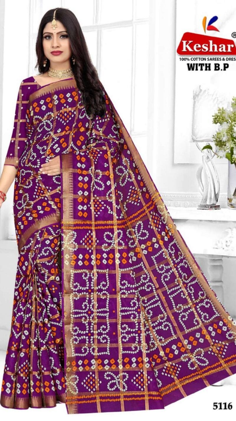 Keshar Bandhani Cotton Patola Wholesale Saree