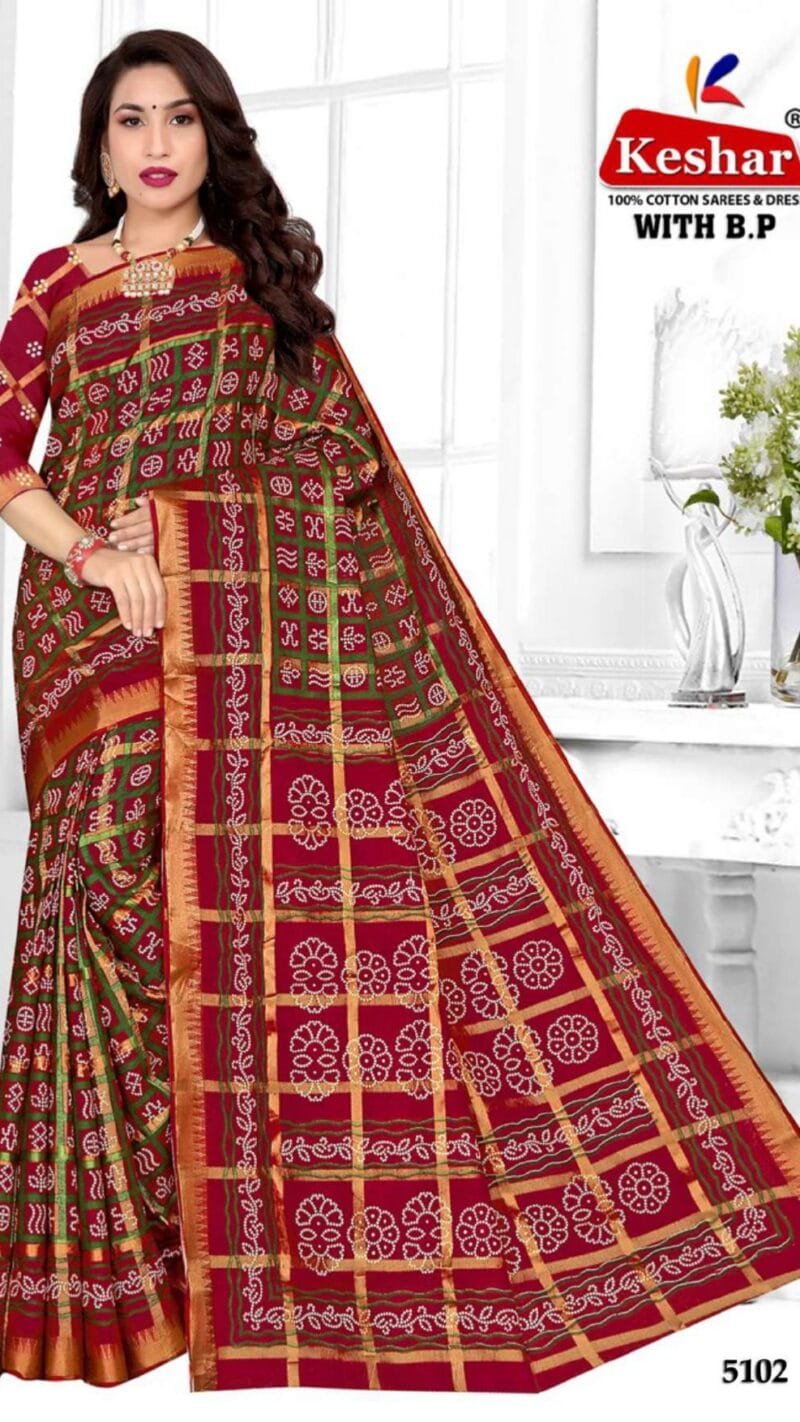 Keshar Bandhani Cotton Patola Wholesale Saree