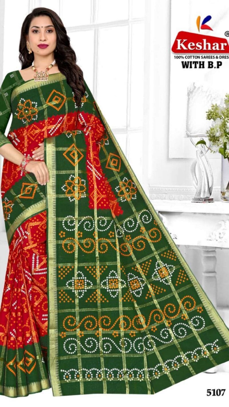 Keshar Bandhani Cotton Patola Wholesale Saree