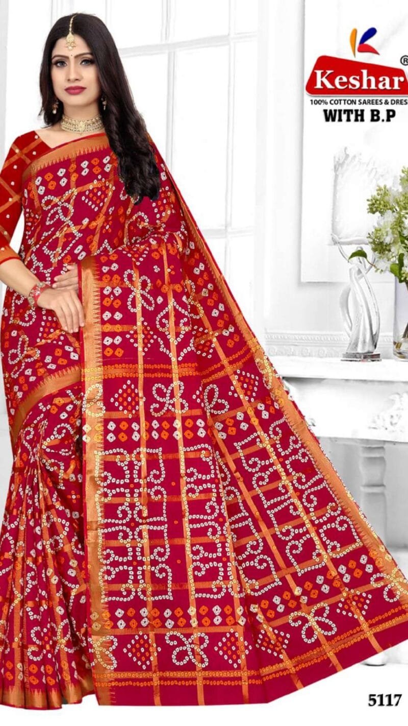 Keshar Bandhani Cotton Patola Wholesale Saree