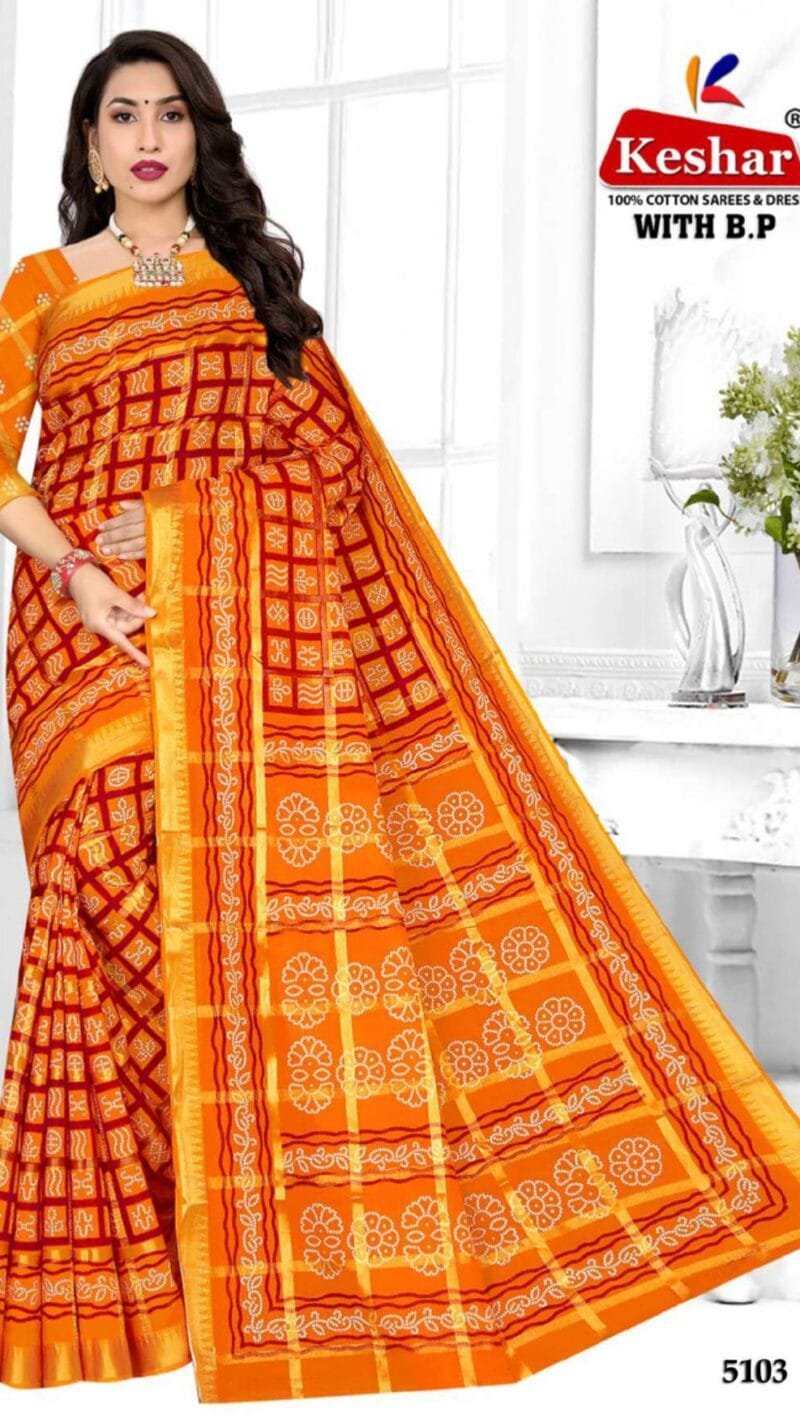 Keshar Bandhani Cotton Patola Wholesale Saree