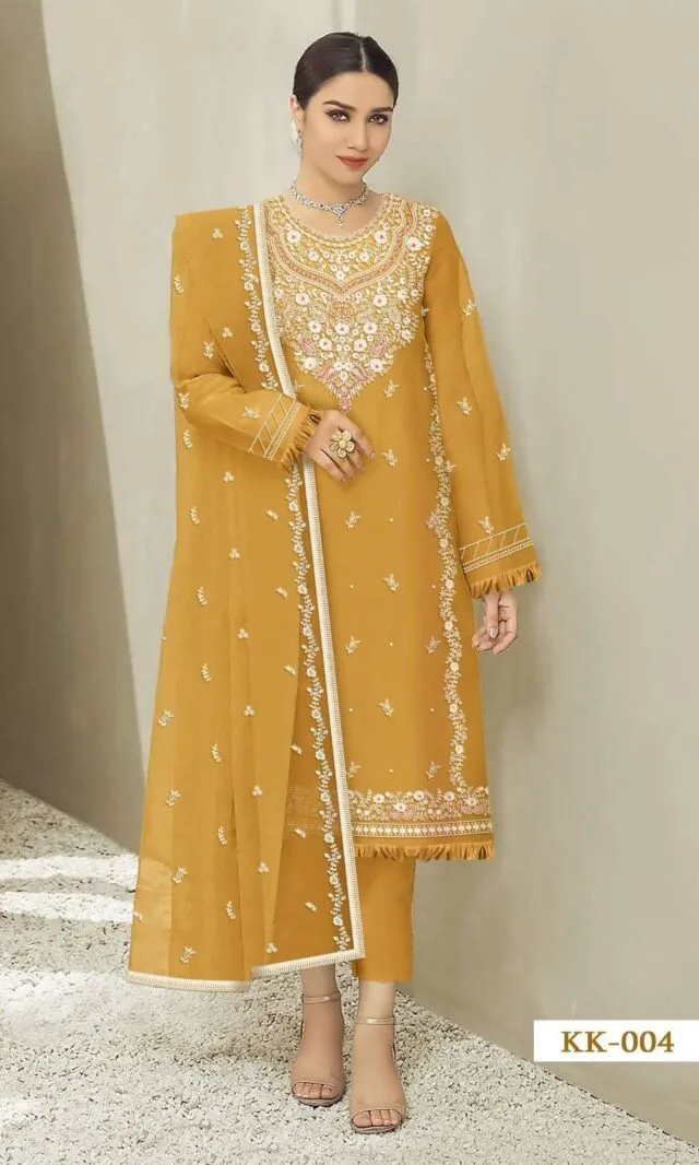 Kross Kulture Kk004 Heavy Organza Embroidery With Pearl Work