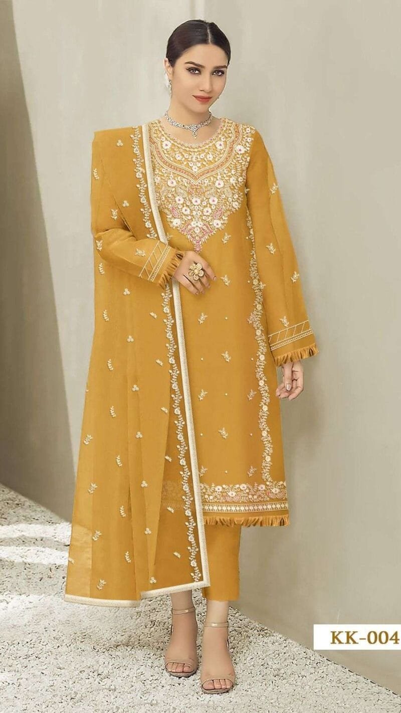 Kross Kulture Kk004 Heavy Organza Embroidery With Pearl Work