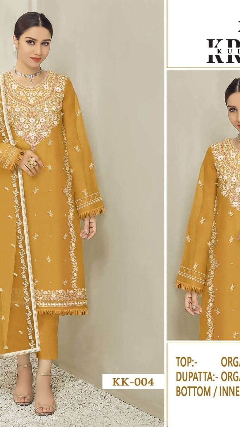 Kross Kulture Kk004 Heavy Organza Embroidery With Pearl Work