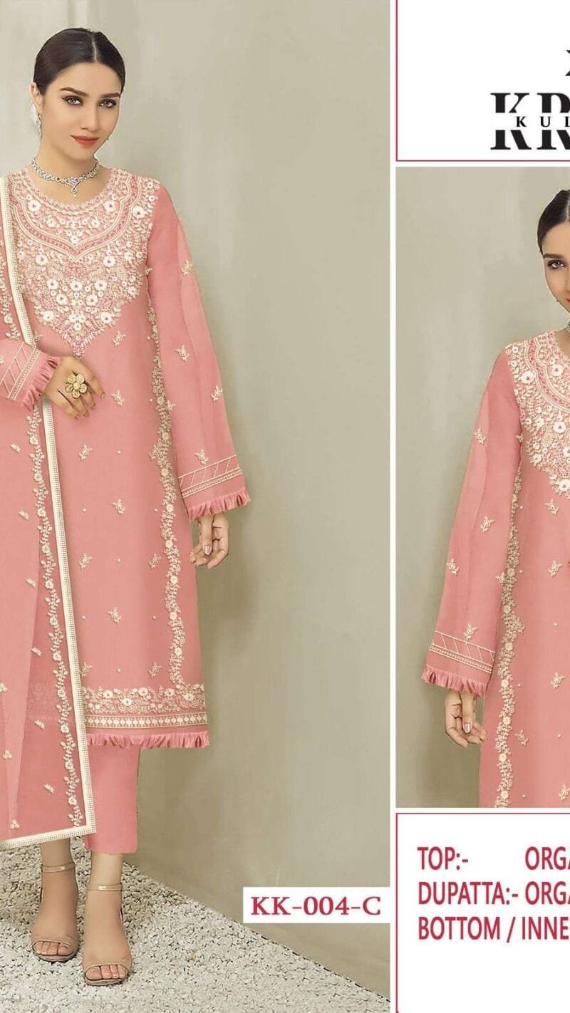 Kross Kulture Kk004 Heavy Organza Embroidery With Pearl Work