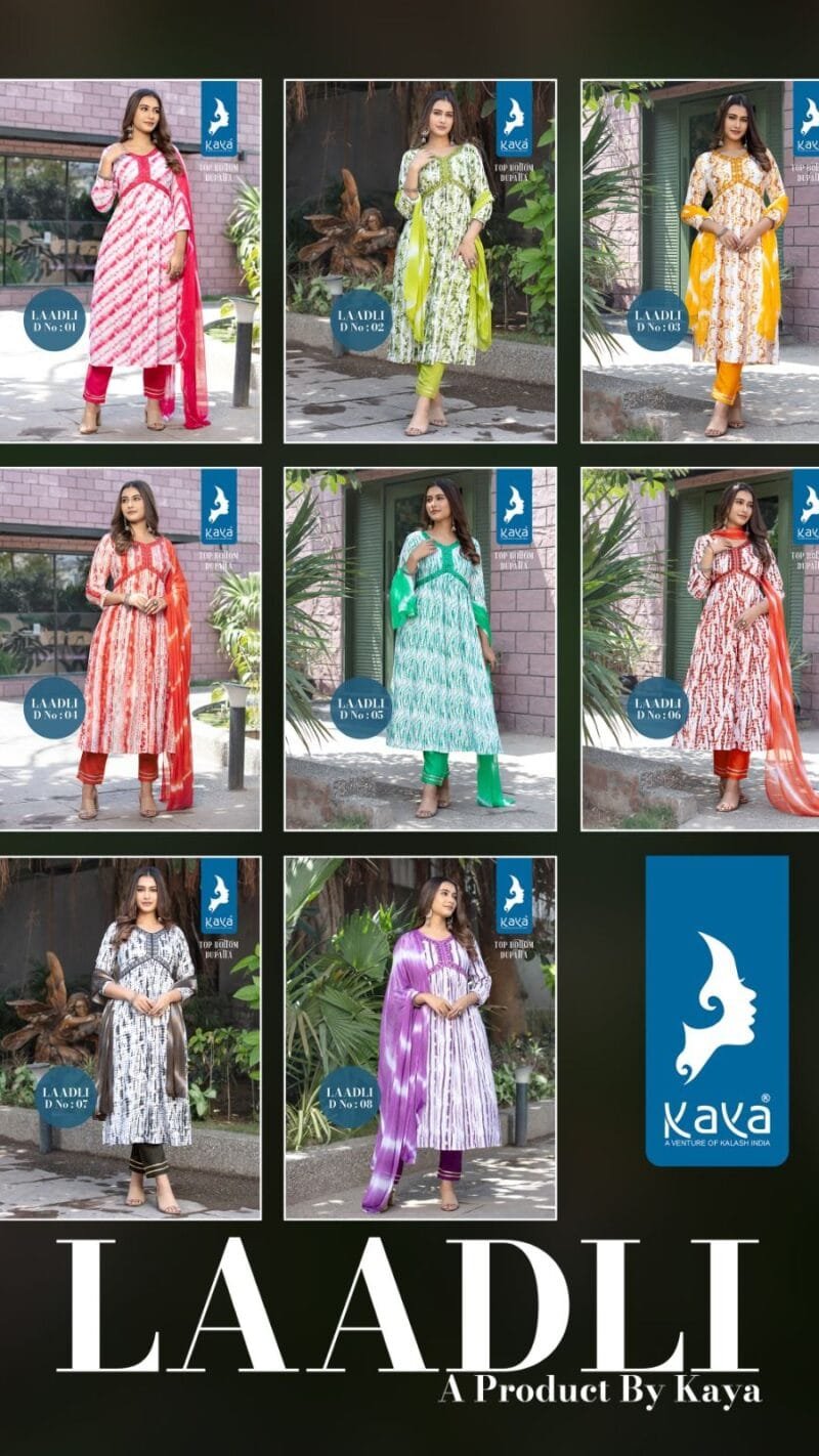 Laadli Rayon Prints 3 Piece Aaliya Cut Kaya Kurti