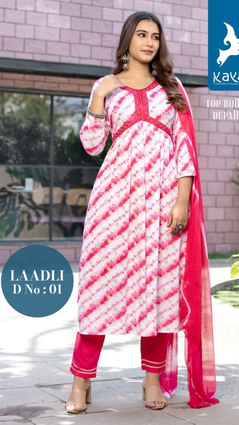 Laadli Rayon Prints 3 Piece Aaliya Cut Kaya Kurti