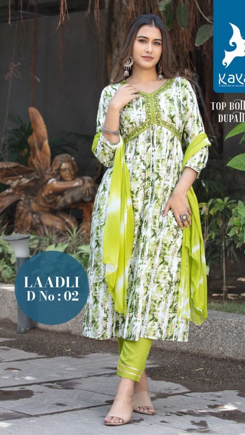 Laadli Rayon Prints 3 Piece Aaliya Cut Kaya Kurti