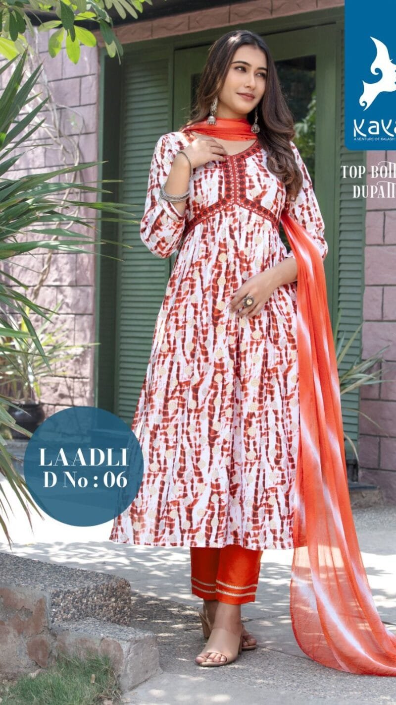Laadli Rayon Prints 3 Piece Aaliya Cut Kaya Kurti