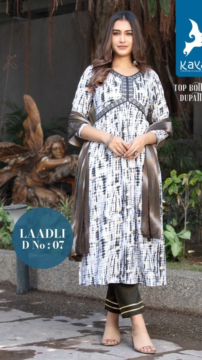 Laadli Rayon Prints 3 Piece Aaliya Cut Kaya Kurti