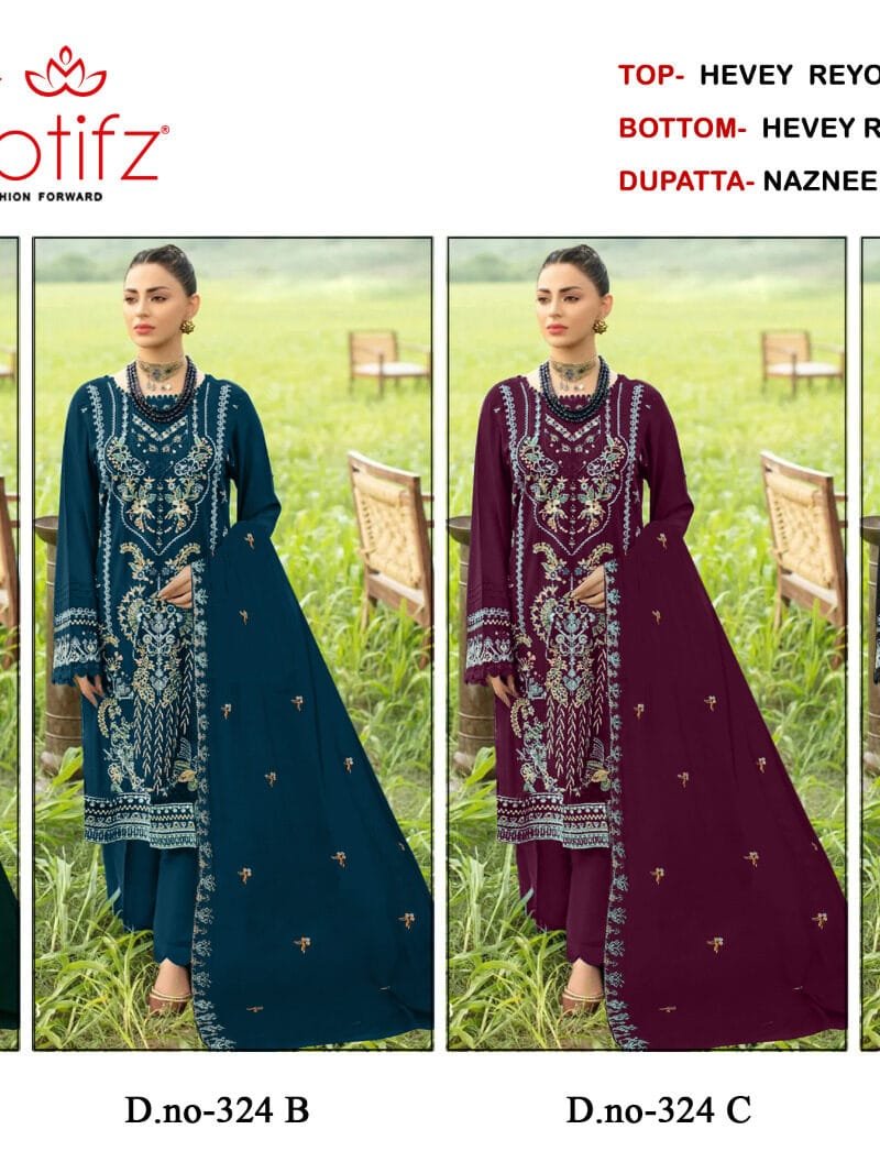 Motifz D No 324 ABCD Heavy Rayon With Embroidery Pakistani Salwar Suits