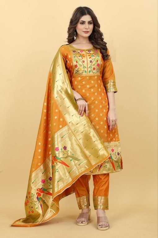 Paithani Silk With Jacquard Work Wholesale Dress Material