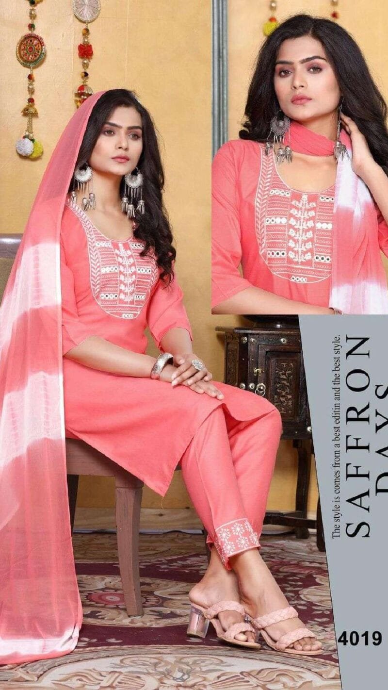 Patterns Rayon Work Kurti Pant With Dupatta Catalogue