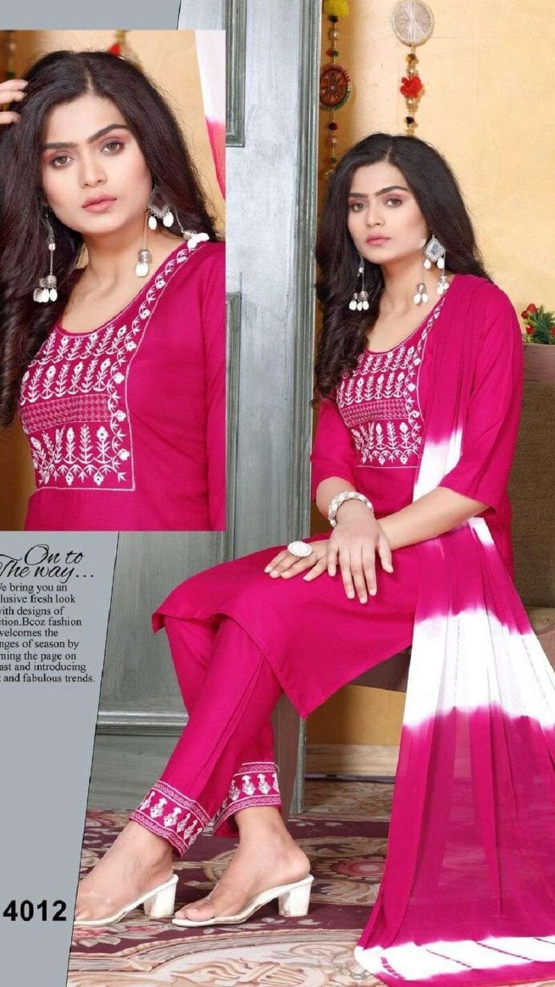 Patterns Rayon Work Kurti Pant With Dupatta Catalogue