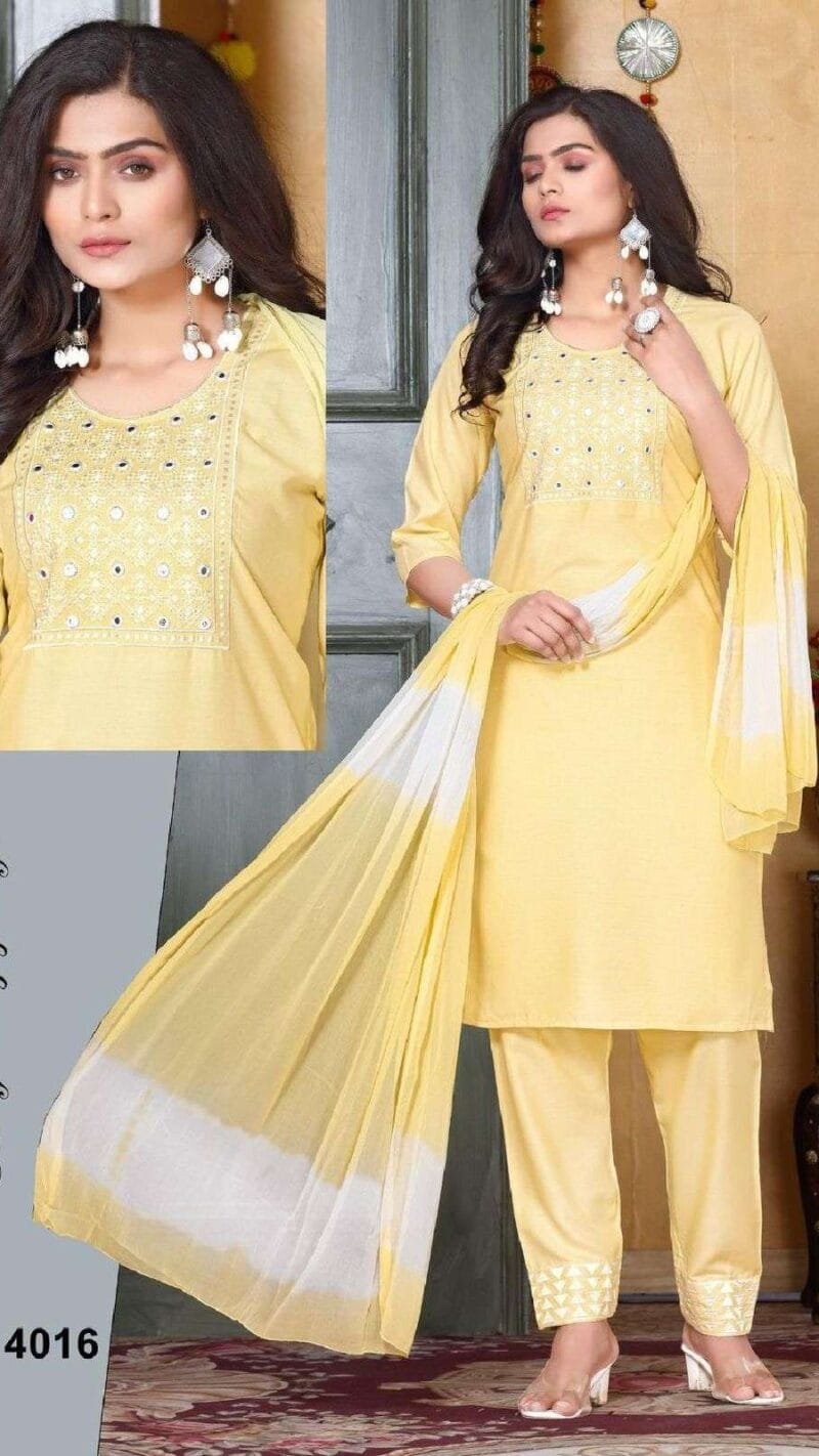 Patterns Rayon Work Kurti Pant With Dupatta Catalogue