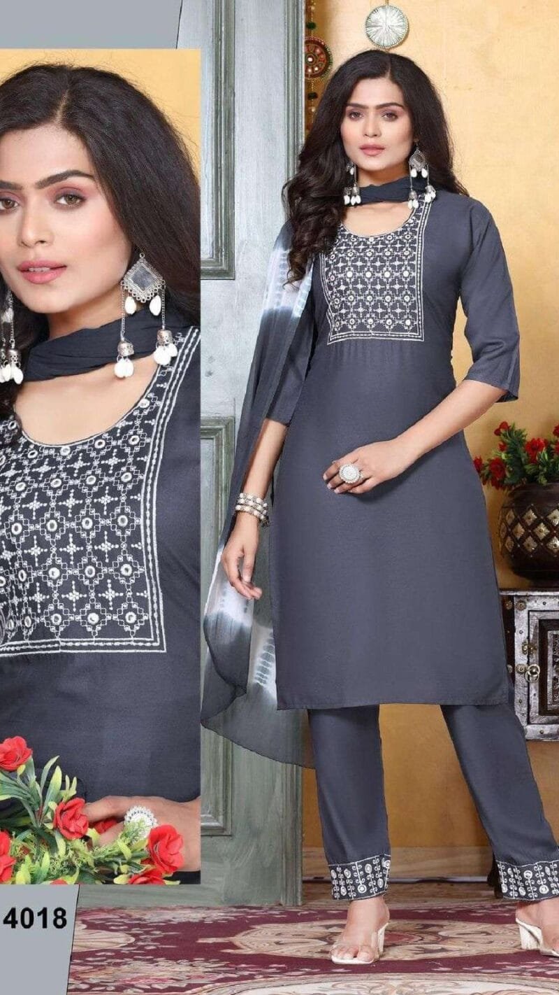 Patterns Rayon Work Kurti Pant With Dupatta Catalogue