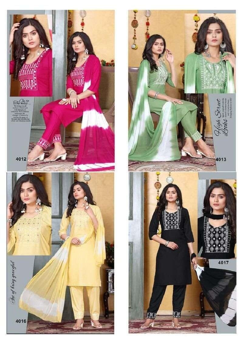 Patterns Rayon Work Kurti Pant With Dupatta Catalogue