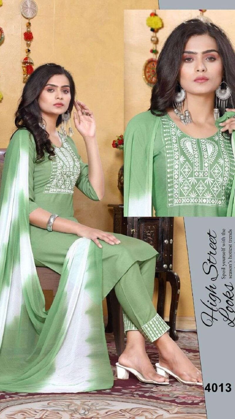 Patterns Rayon Work Kurti Pant With Dupatta Catalogue