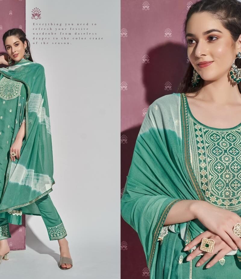 Pooja Rangoon Ready To Wear Suits Viscos With Cotton Embroidery