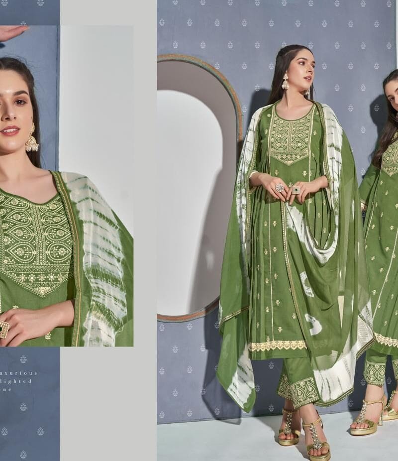 Pooja Rangoon Ready To Wear Suits Viscos With Cotton Embroidery