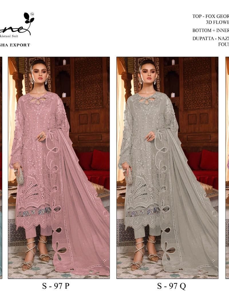Serine S-97 O To R Fox Georgette Embroidered Pakistani Salwar Suits