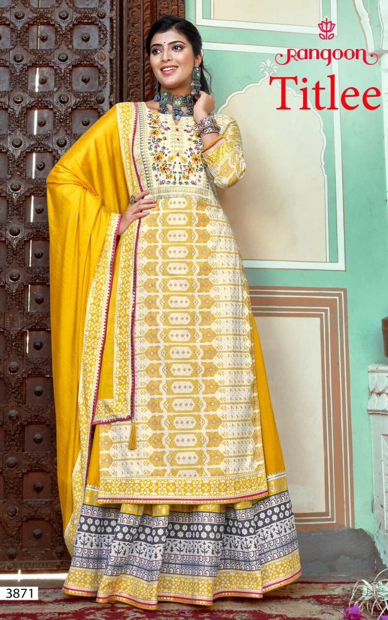 Titlee Rangoon Readymade Rayon Print With Khatli Hand Work