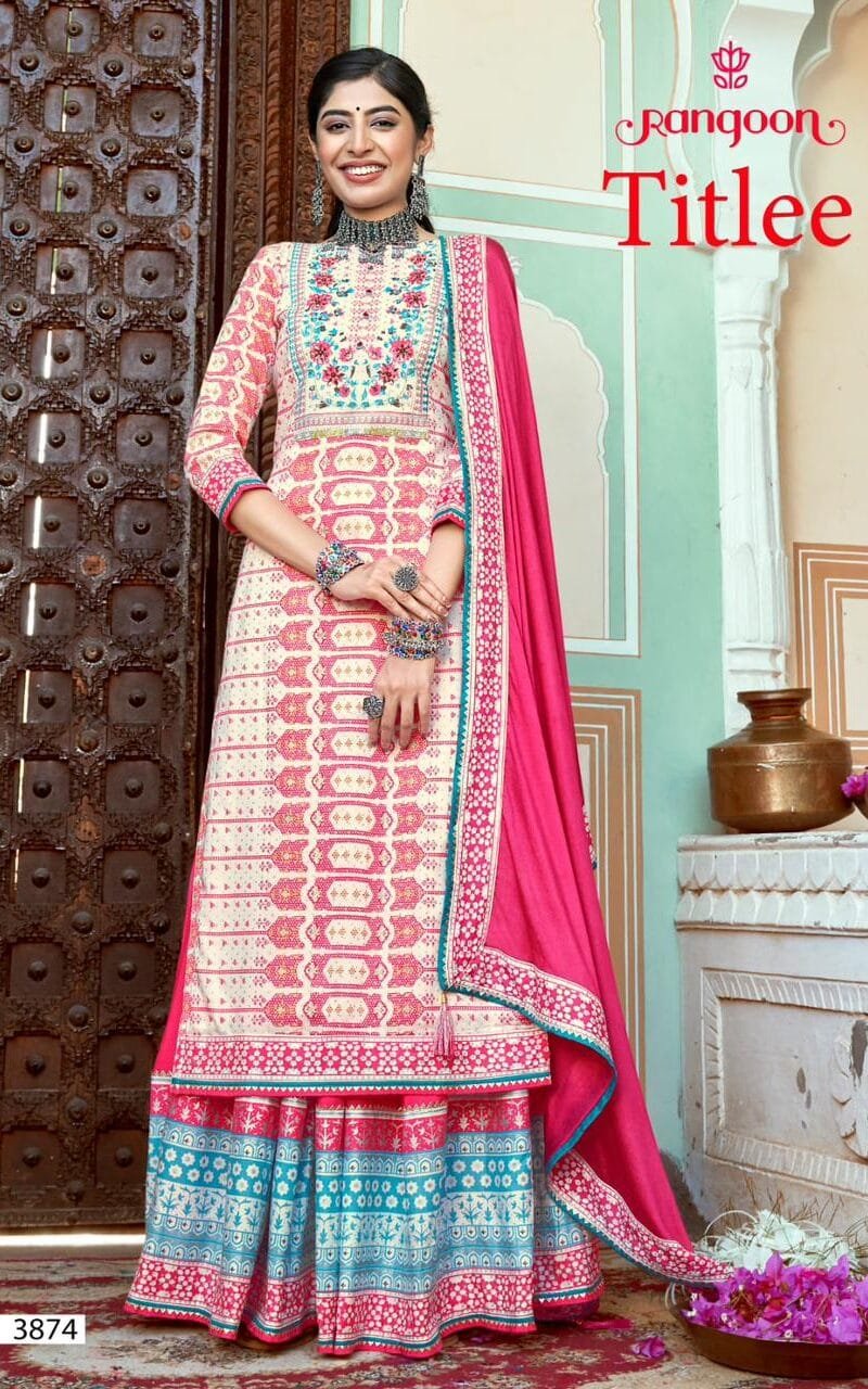 Titlee Rangoon Readymade Rayon Print With Khatli Hand Work