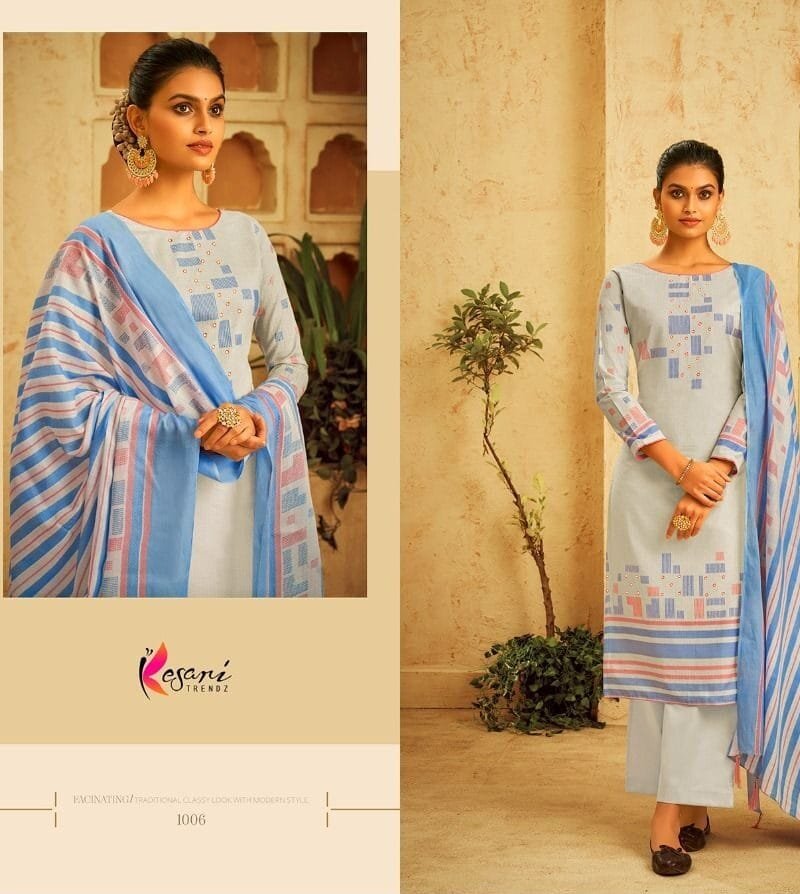 Alisa Kesari Trendz Print Lawn Cottan With Abla Work