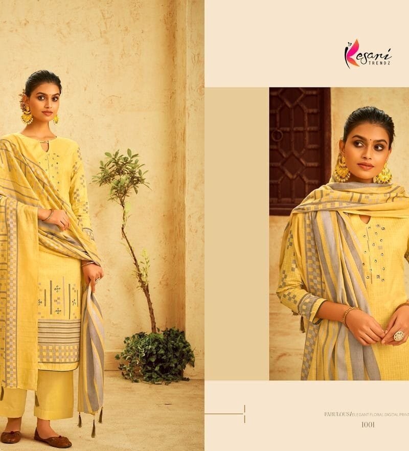 Alisa Kesari Trendz Print Lawn Cottan With Abla Work