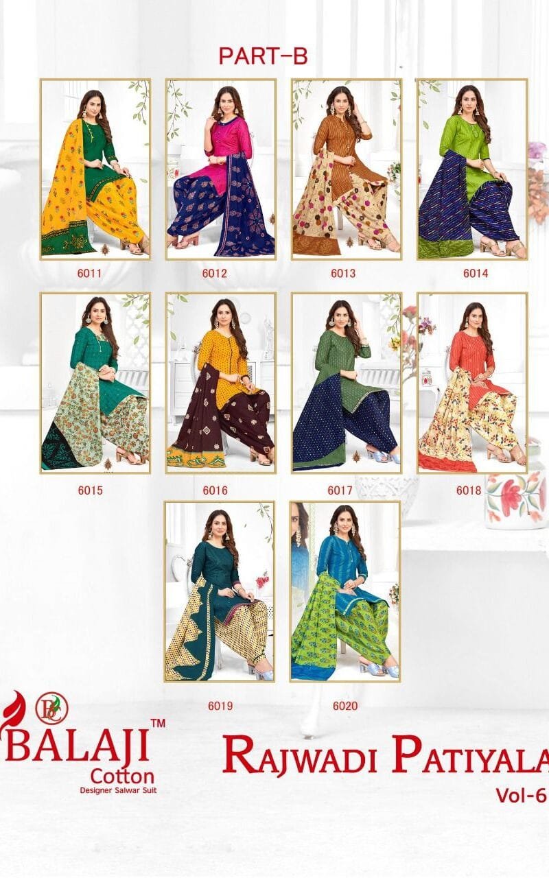 Balaji Rajwadi Patiyala Vol 6 Wholesale Cotton Dress Material