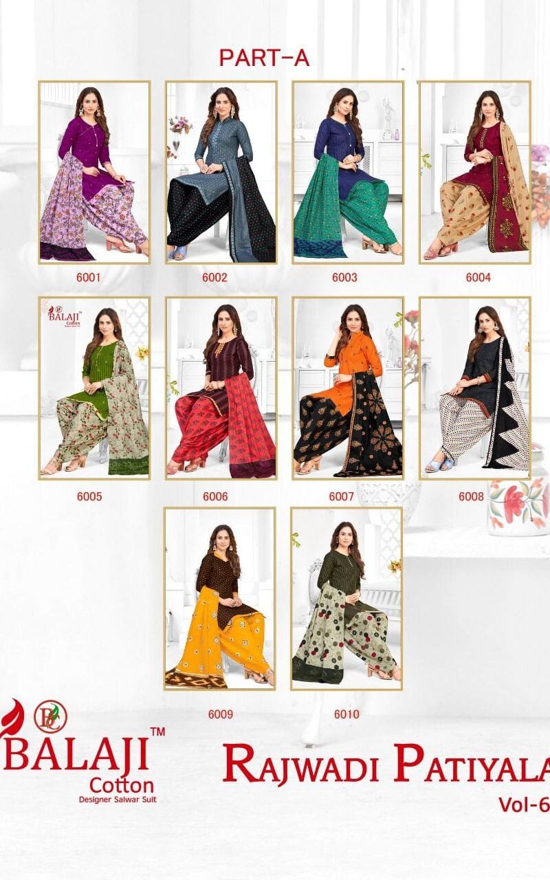Balaji Rajwadi Patiyala Vol 6 Wholesale Cotton Dress Material