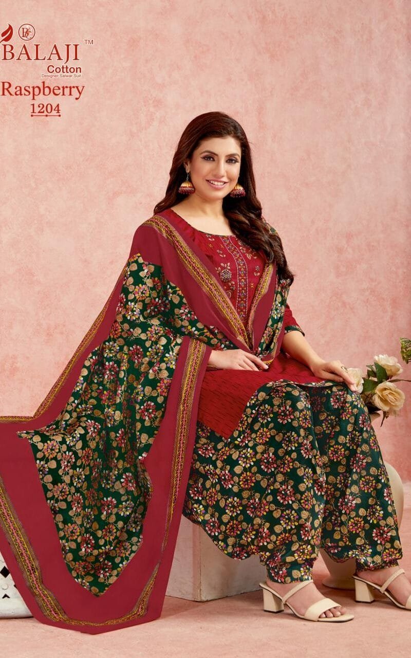 Balaji Rasberry Vol 12 Pure Cotton With Embroidery Wholesale Dress Material