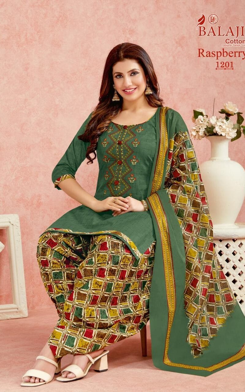 Balaji Rasberry Vol 12 Pure Cotton With Embroidery Wholesale Dress Material