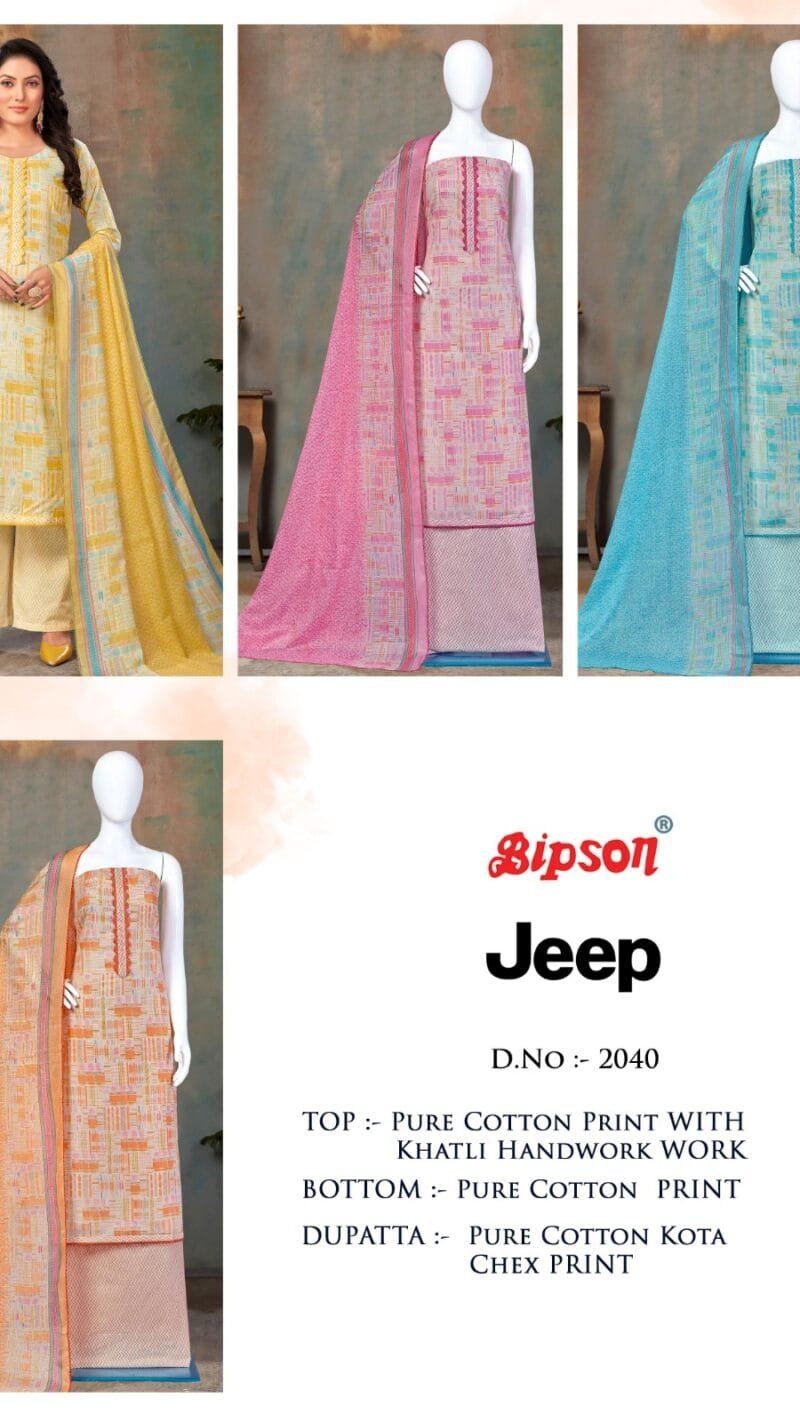 Bipson Jeep 2040 Premium Collection Pure Cotton Print Khatli Hand Work
