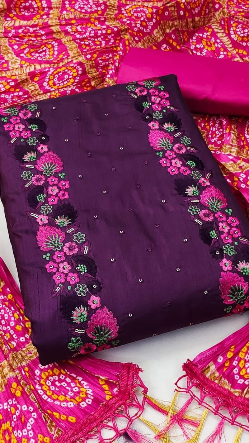 Coco Silk Cotton with Chinon Bandhani Print Dupatta Wholesale Dress Material