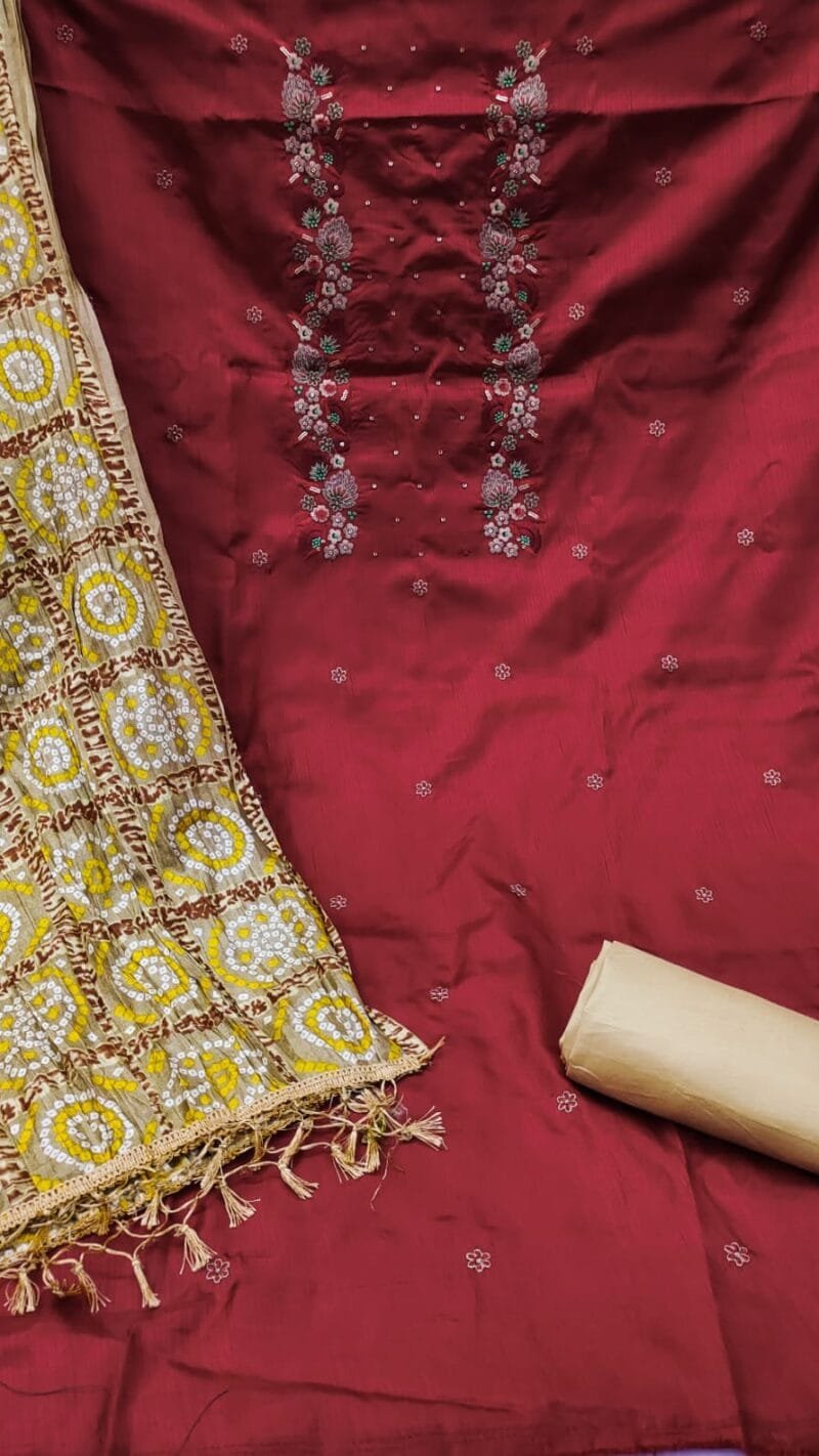 Coco Silk Cotton with Chinon Bandhani Print Dupatta Wholesale Dress Material