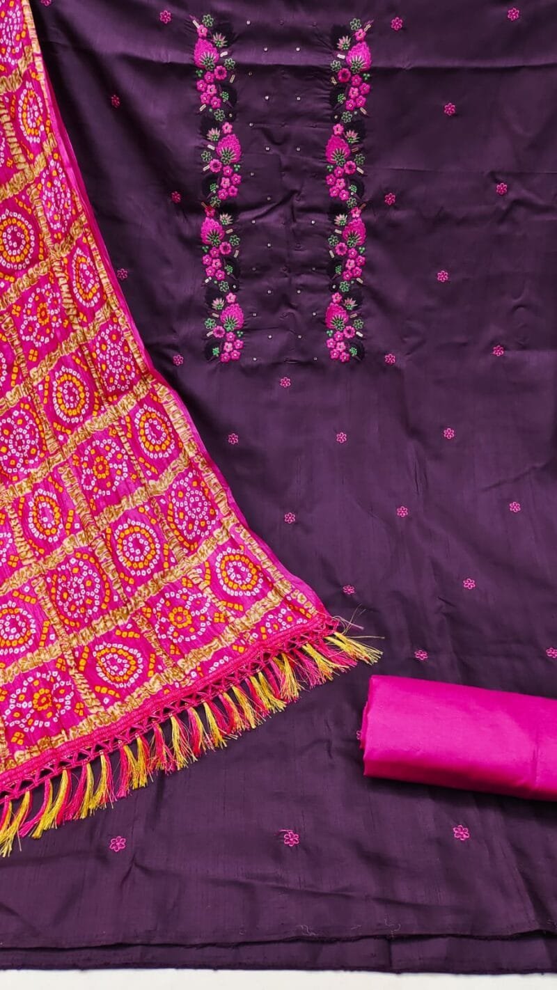 Coco Silk Cotton with Chinon Bandhani Print Dupatta Wholesale Dress Material