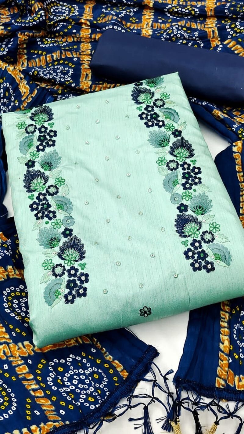 Coco Silk Cotton with Chinon Bandhani Print Dupatta Wholesale Dress Material