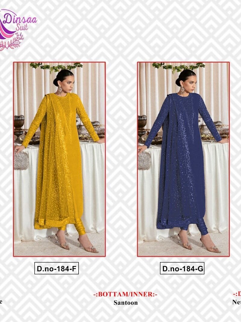 Dinsaa Suit D No 184 EFGH Georgette Embroidered Pakistani Salwar Suits