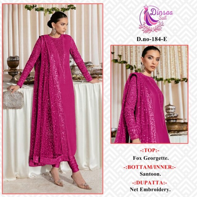 Dinsaa Suit D No 184 EFGH Georgette Embroidered Pakistani Salwar Suits