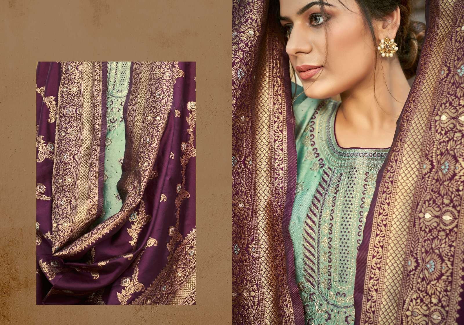 Mint Green Embellished Tissue Silk Dress Material – Chinaya Banaras